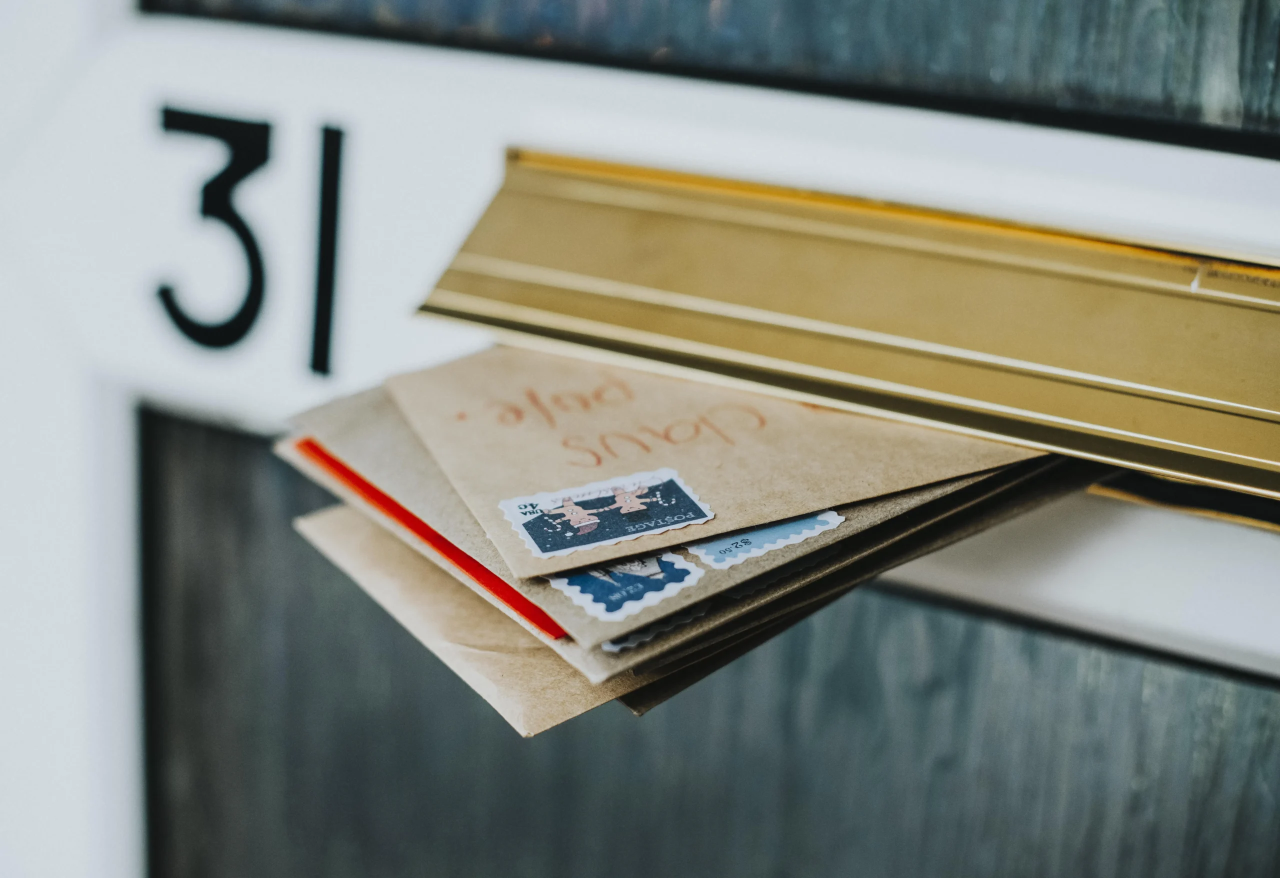 Mail in a mail slot in a door